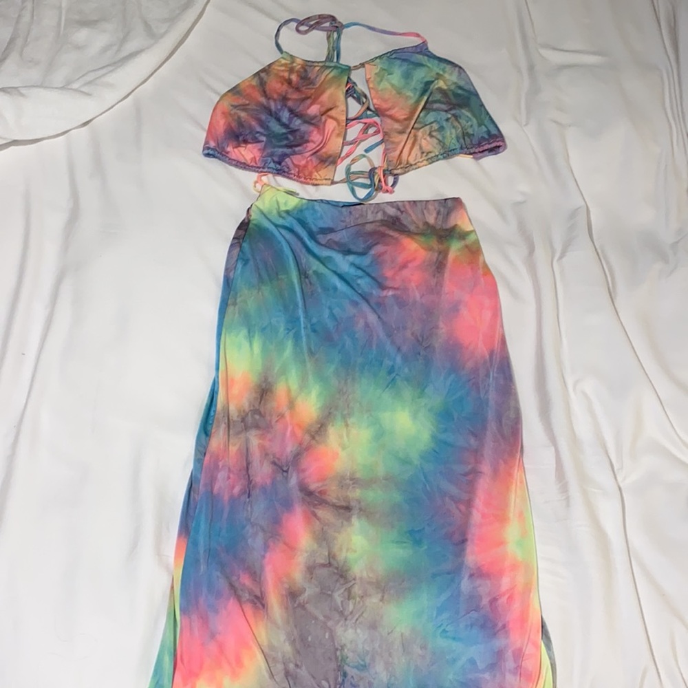 Tie dye crop top and midi skirt set